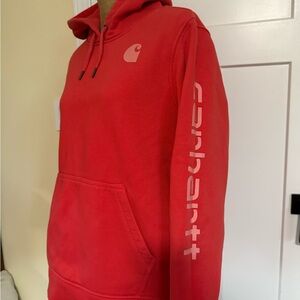 Carhartt Red Hooded Sweatshirt with White Logo Print